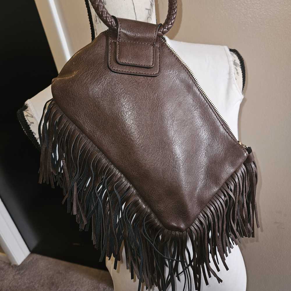 Brown Fringe Leather Shoulder Bag